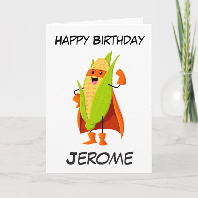 Corn superhero kids superhero birthday cards (Front)