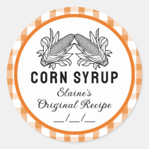 Corn syrup label with orange chequered design