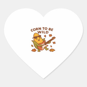 Corn to Be Wild � Rockin� Autumn Corn Cob Illustra Heart Sticker