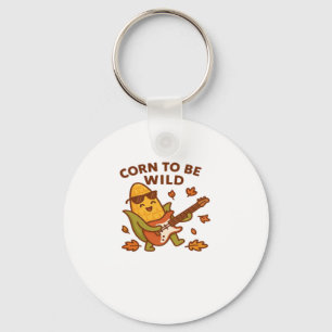 Corn to Be Wild � Rockin� Autumn Corn Cob Illustra Key Ring