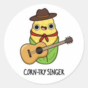 Corn-try Singer Funny Corn Pun  Classic Round Sticker