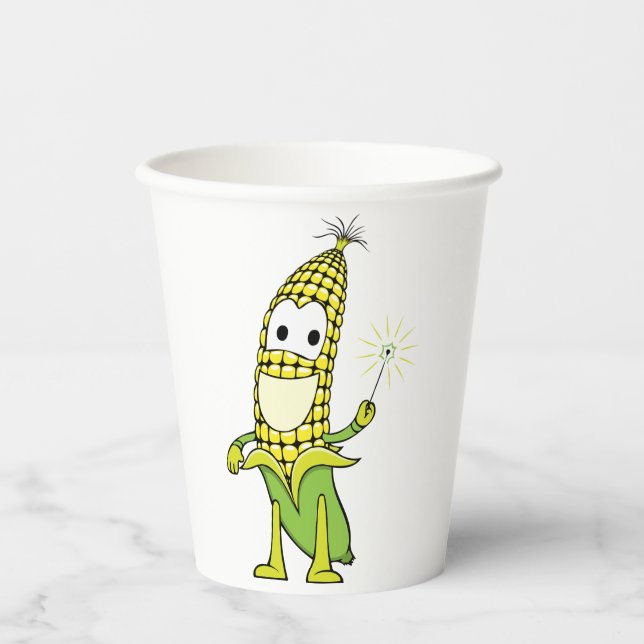 Corn Wizard Character with Magic Wand Paper Cups (Front)