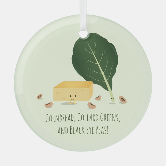 Cornbread Collard Greens Black Eye Peas Food Glass Tree Decoration (Front)