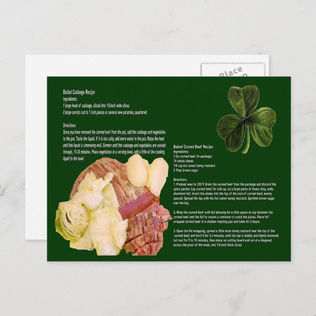 Corned Beef and Cabbage Recipe Postcard (Front/Back)