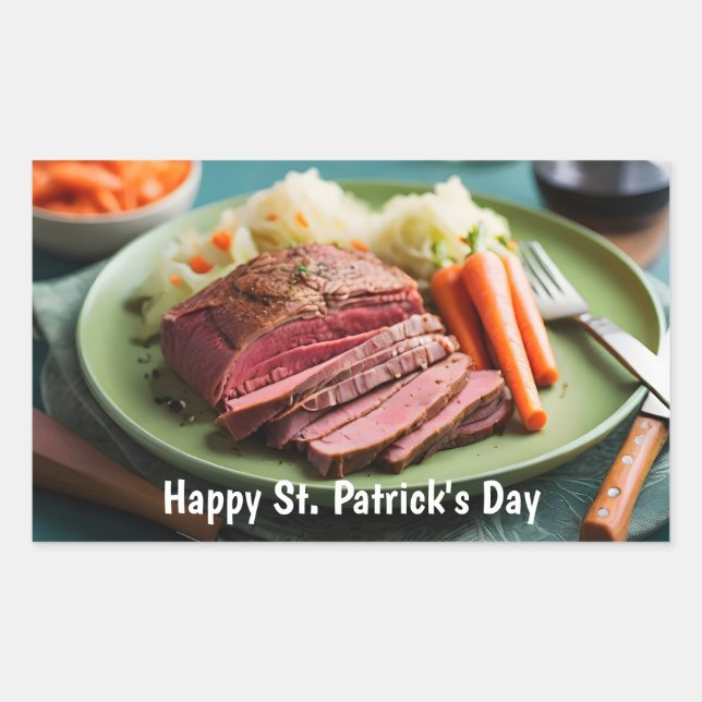 Corned beef cabbage and carrots rectangular sticker (Front)