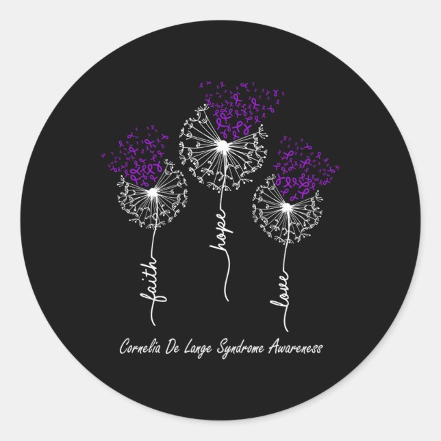 Cornelia De Lange Syndrome Awareness Dandelion Classic Round Sticker (Front)