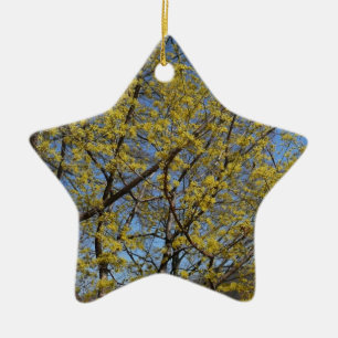 Cornelian Cherry Dogwood and Blue Sky Floral Ceramic Tree Decoration