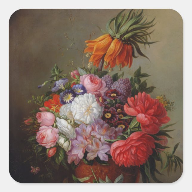 Cornelis Johannes van Hulsteijn Vase with Flowers  Square Sticker (Front)