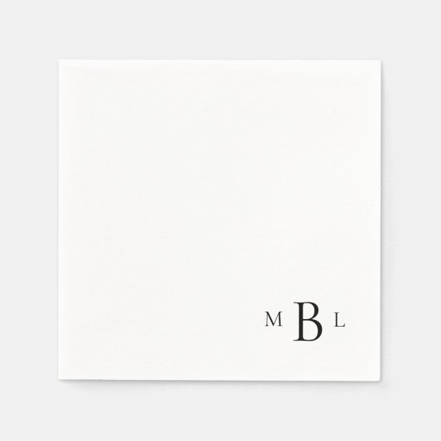 Corner Black Monogram Simple Cocktail Napkins (Front)