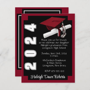 Corner Block Black & Cardinal Red Graduation Invitation
