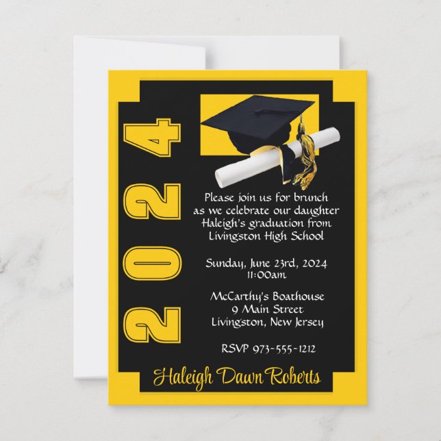 Corner Block Black & Gold Graduation Invitation (Front)