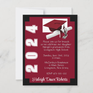 Corner Block Cardinal Red & Black Graduation Invitation
