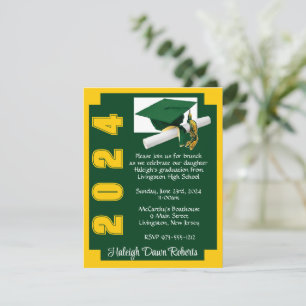 Corner Block Green & Gold Graduation Invitation