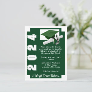 Corner Block Green & White Graduation Invitation