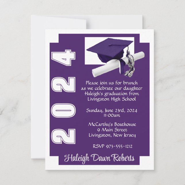 Corner Block Purple & White Graduation Invitation (Front)