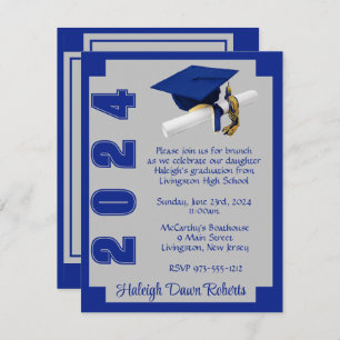 Corner Block Royal Blue & Grey Graduation Invitation
