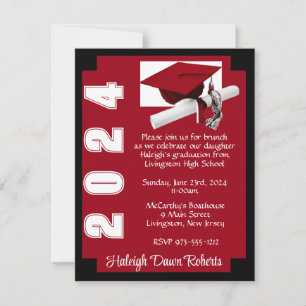 Corner Block Scarlet Red & Black Graduation Invitation