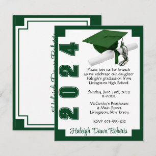 Corner Block White & Green Graduation Invitation