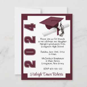 Corner Block White & Maroon Graduation Invitation