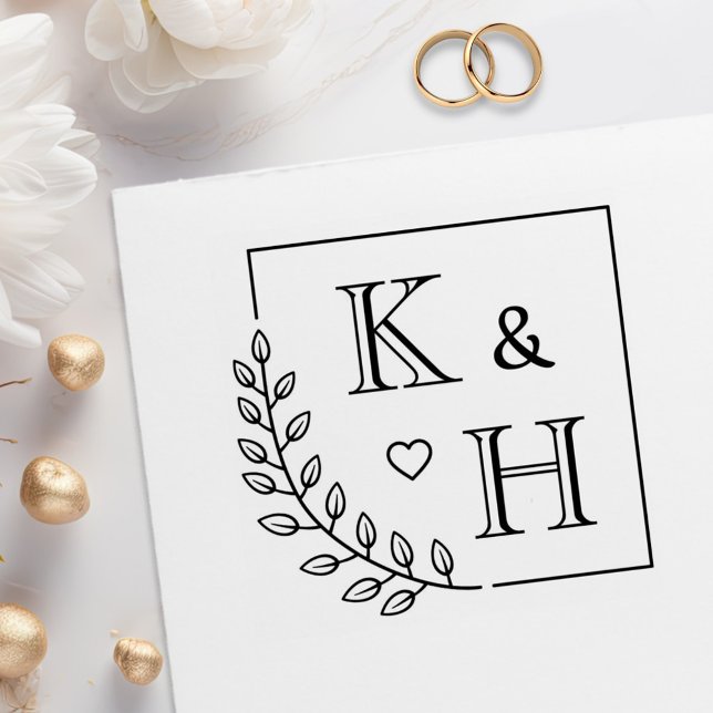 Corner Branch Monogram Initial Wedding Anniversary Rubber Stamp (Creator Uploaded)