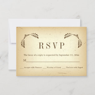 Corner brown leaves beige wedding RSVP reply card