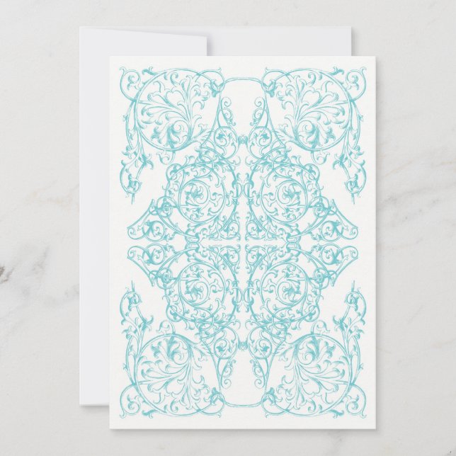Corner Flourish Wedding Invitation Blue) (Front)