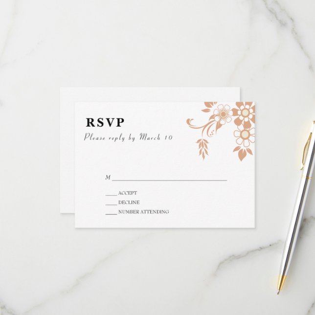 Corner Flower Motiff Wedding RSVP Card (Front/Back In Situ)