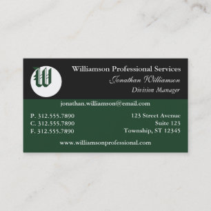 Corner Monogram Green Business Cards