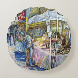 Corner of Flying Pig Farm and Wine a Bit. Round Cushion