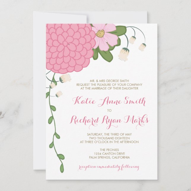 Corner Peony Wedding Invitation (Front)