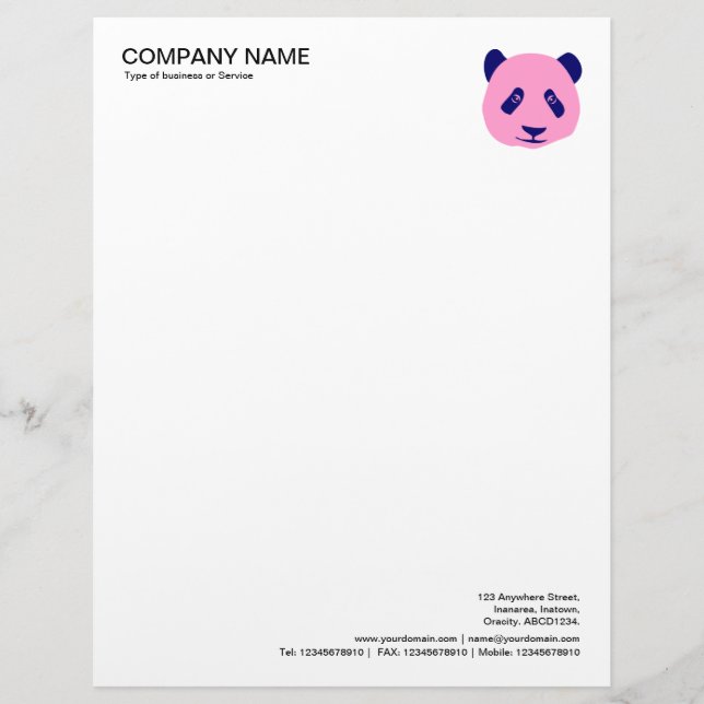 Corner Photo - Panda - Pink Custom Letterhead (Front)