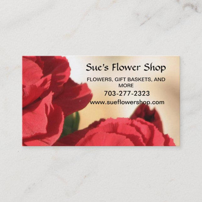 Corner Red Foral Business Card (Front)