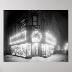 Corner Store At Night, 1920. Vintage Photo Poster