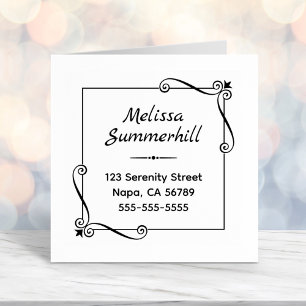 Corner Swirls Square Frame Address Self-inking Stamp
