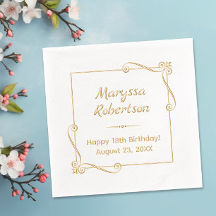 Corner Swirls Square Frame Birthday Foil Napkins