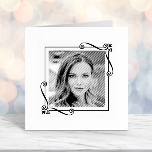 Corner Swirls Square Frame Custom Photo Self-inking Stamp