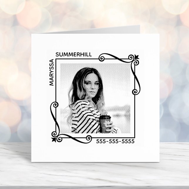 Corner Swirls Square Frame Custom Photo Text Self-inking Stamp (Creator Uploaded)