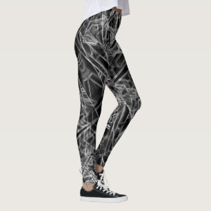 Corners of squares, grey lines on black background leggings