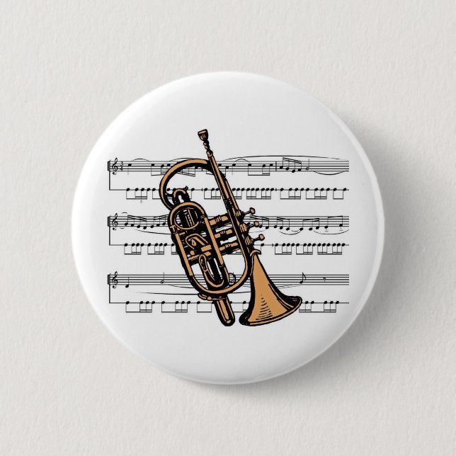 Cornet musical 08 B 6 Cm Round Badge (Front)