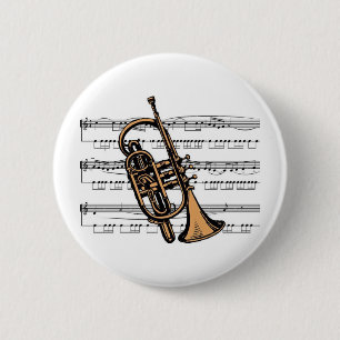 Cornet musical 08 B 6 Cm Round Badge