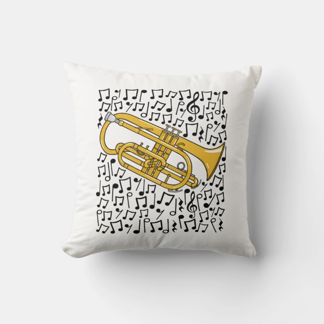 Cornet Musical Notes Cornetist Brass Musician Cushion (Front)