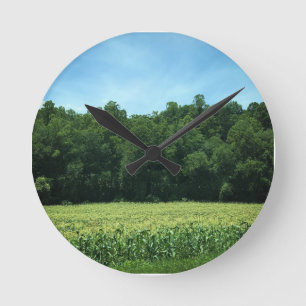 Cornfield in Rural North Carolina Poster Round Clock