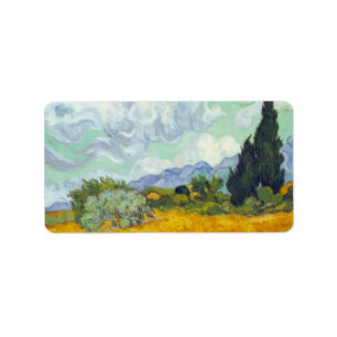 Cornfield with Cyprusses by Vincent van Gogh Label