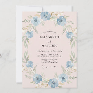 Cornflower Anemone Wreath Wedding Invitation