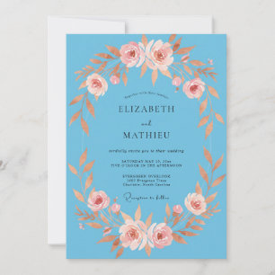 Cornflower Apricot Leafy Wedding Invitation