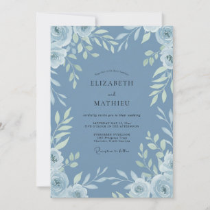 Cornflower Azure Leaf Wedding Invitation
