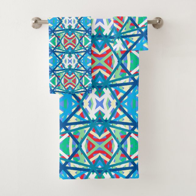 Cornflower Balanced Harmony Colours Abstract Lines Bath Towel Set (Insitu)