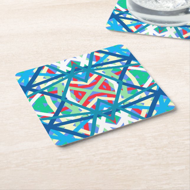 Cornflower Balanced Harmony Colours Abstract Lines Square Paper Coaster (Angled)