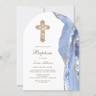 Cornflower Blue Agate Baptism Invitation