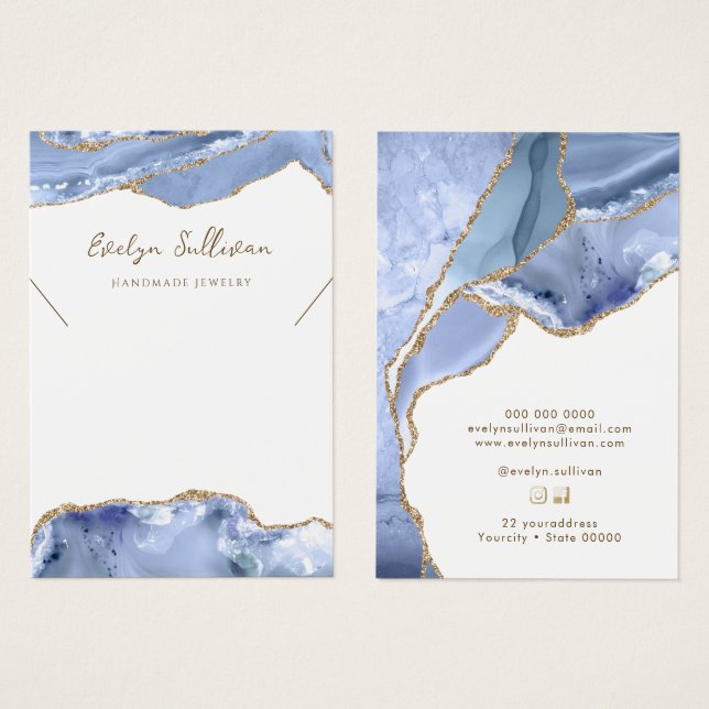 Cornflower blue agate necklace display card (Front & Back)